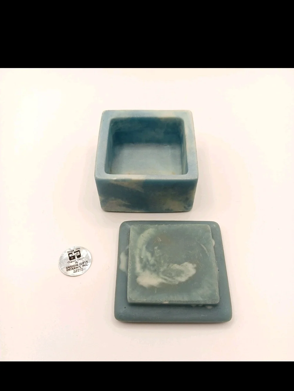 1970's Blue Floral Incolay Jewelry Trinket Box